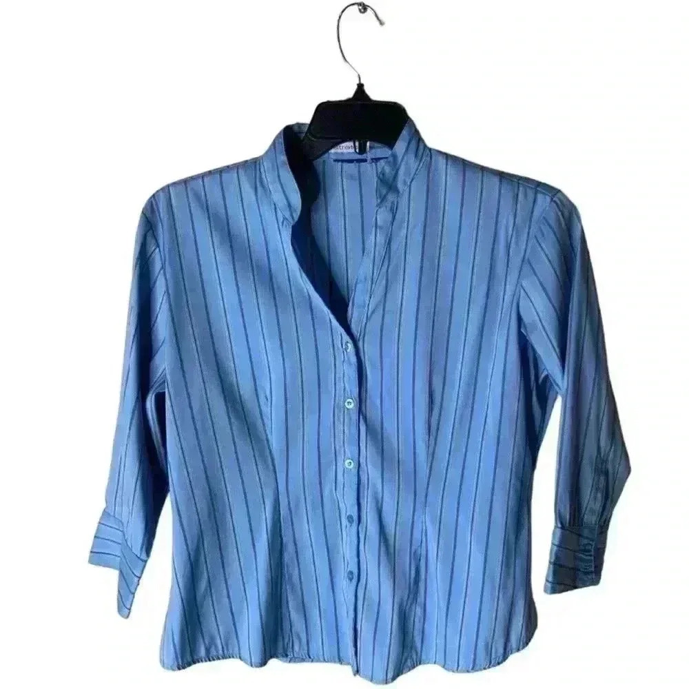 Vintage DCC Blouse Shirt Women's Size Medium Stretch Stripe 3/4 Sleeves Top